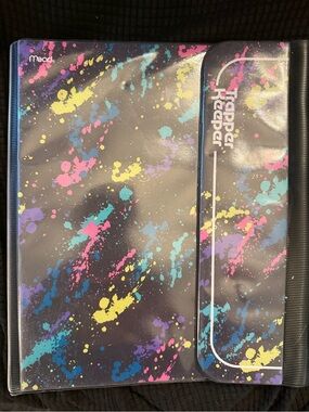 Trapper Keeper Binder Sleeve — Black with Pink, Yellow, Blue, Purple Splatter